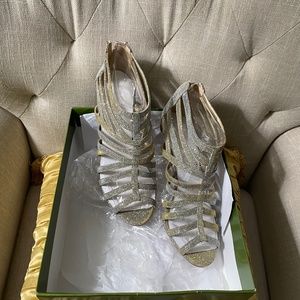 New Coach and Four Size 10 Gold/Silver Shimmer Gladiator Sandals